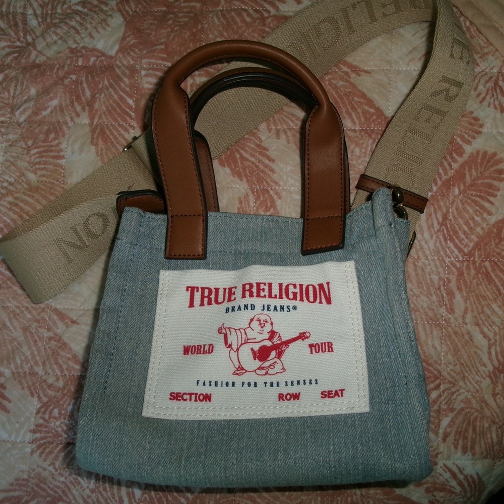 True Religion Blue and Brown Men's Messenger Bag